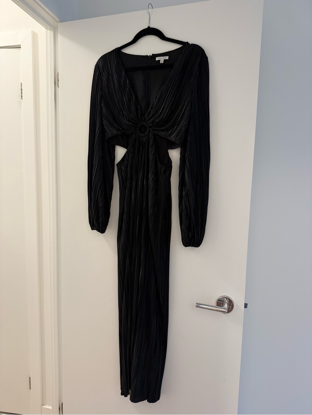 Ronny Kobo Black Long-Sleeve Cutout Ring-Front Maxi Dress
